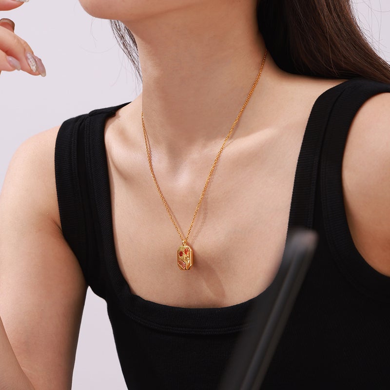 Ins French Retro Artistic Elegant Color Zircon Pendant Women'S Octagonal Titanium Steel Plated 18K Gold Necklace Jewelry - Image 5